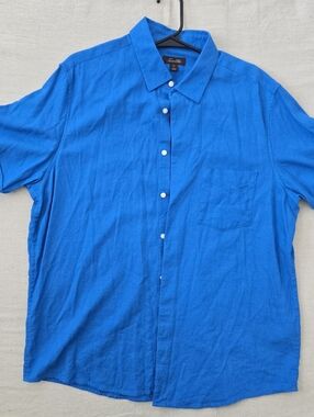 Tasso Elba Blue Linen Shirt XL Resort Vacation Casual